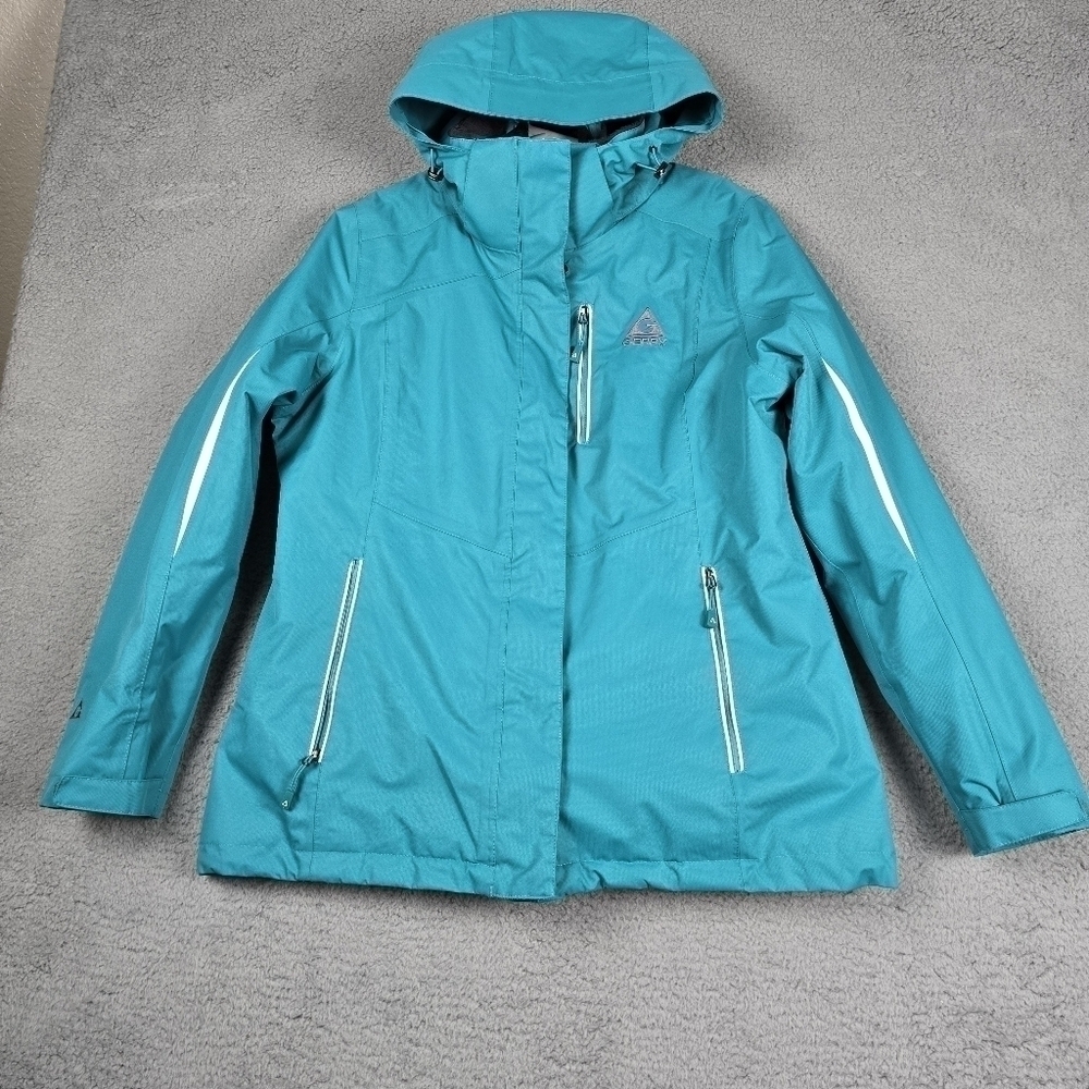 Gerry Jacket Womans Size L Green Fleece Lined Hooded Long Sleeve Insulated Coat